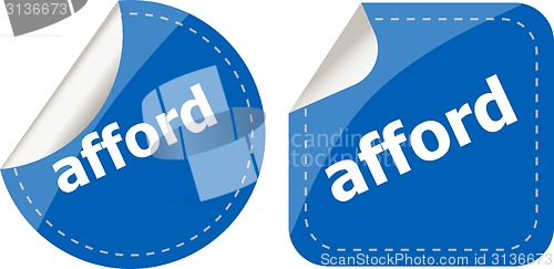 Image of afford word stickers set, icon button isolated on white