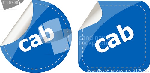 Image of cab word stickers set, web icon button