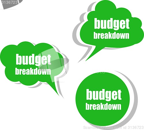 Image of budget breakdown. Set of stickers, labels, tags. Business banners