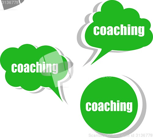 Image of coaching word on modern banner design template. set of stickers, labels, tags, clouds