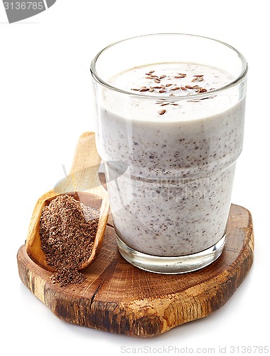 Image of Glass of yogurt with crushed flax seeds