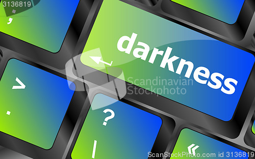 Image of darkness word on keyboard key, notebook computer button