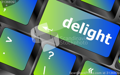 Image of delight button on computer pc keyboard key