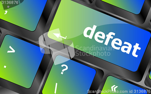Image of defeat button on white computer keyboard keys