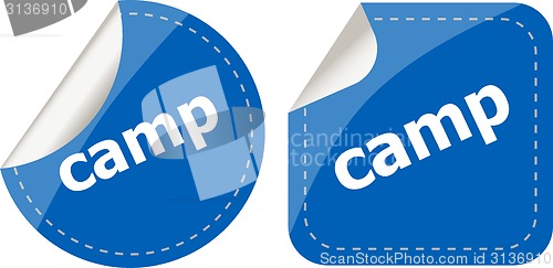 Image of camera word stickers set, web icon button