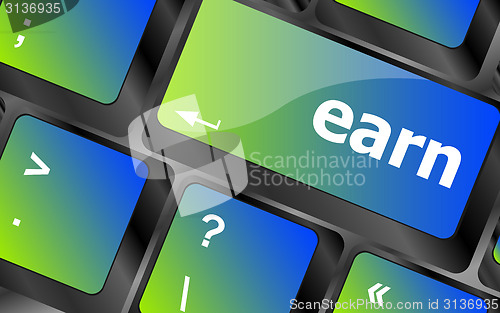 Image of earn button on computer pc keyboard key