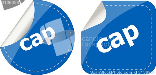 Image of cap word stickers set, web icon button