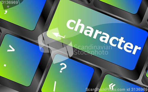 Image of character word on keyboard key, notebook computer button