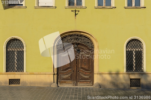 Image of Traditional wooden door of a building