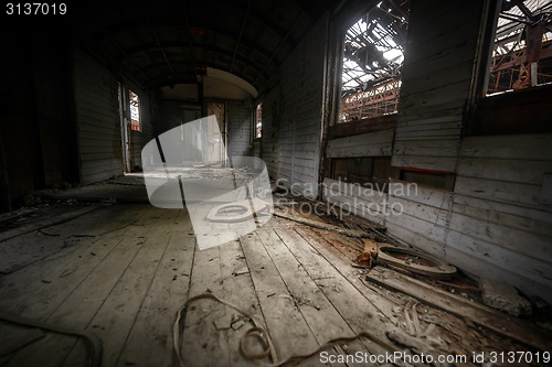 Image of Messy vehicle interior of a train carriage