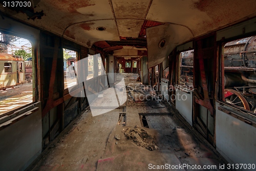 Image of Messy vehicle interior of a train carriage