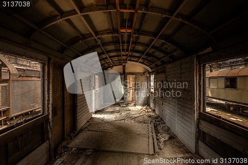 Image of Messy vehicle interior of a train carriage