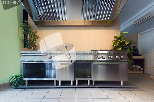 Image of Professional kitchen in modern building