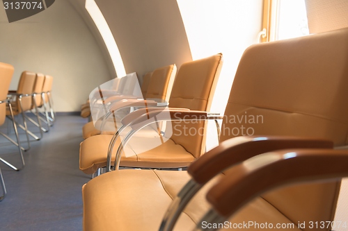 Image of Empty classrom with lot of chairs