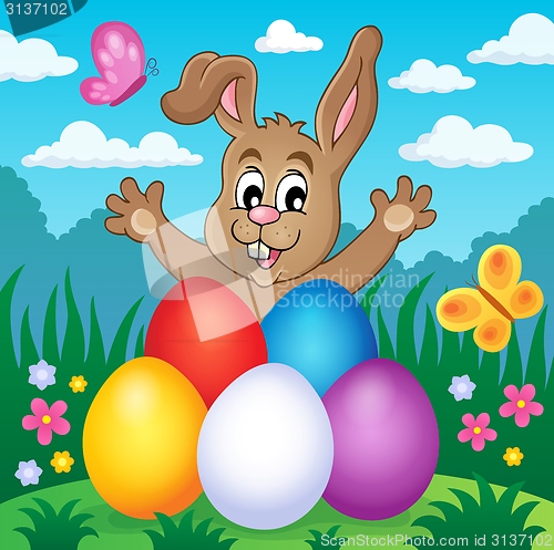 Image of Young bunny with Easter eggs theme 2