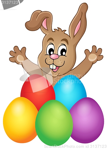 Image of Young bunny with Easter eggs theme 1