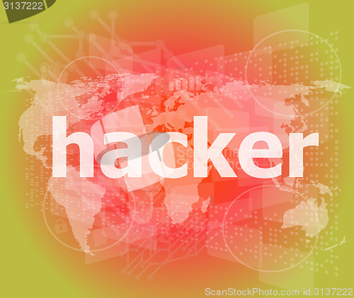 Image of Privacy concept: words Hacker on digital background