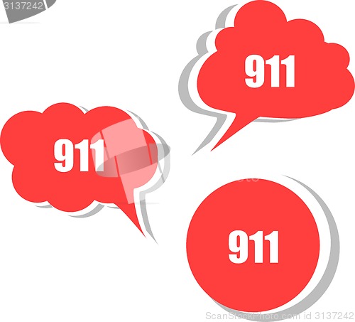 Image of 911 on modern banner design template. set of stickers, labels, tags, clouds