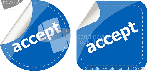 Image of black accept stickers set on white, icon button