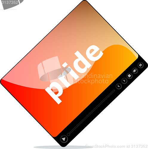 Image of Social media concept: media player interface with pride word