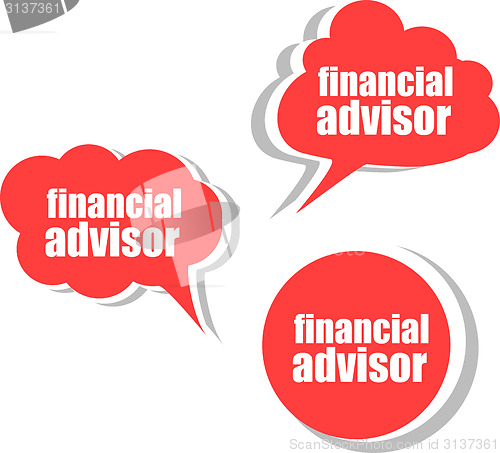 Image of financial advisor. Set of stickers, labels, tags. Template for infographics