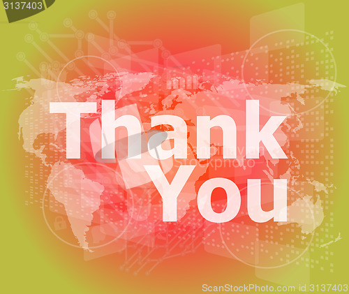 Image of The word thank you on digital screen, social concept