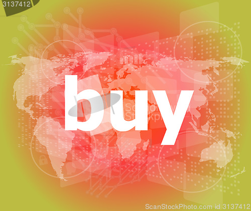 Image of The word buy on digital screen, business concept