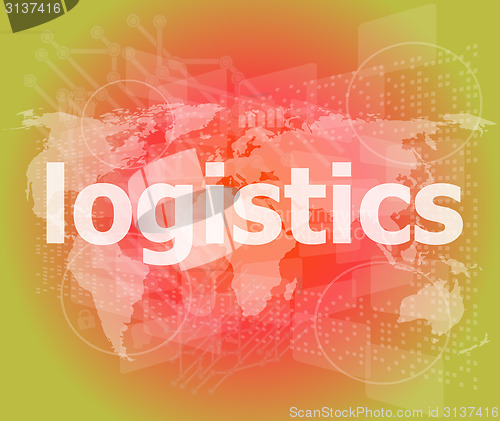 Image of business concept: logistics word on digital screen