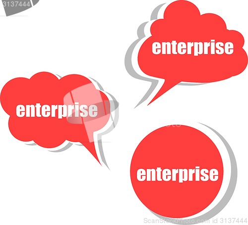 Image of enterprise word on modern banner design template. set of stickers, labels, tags, clouds