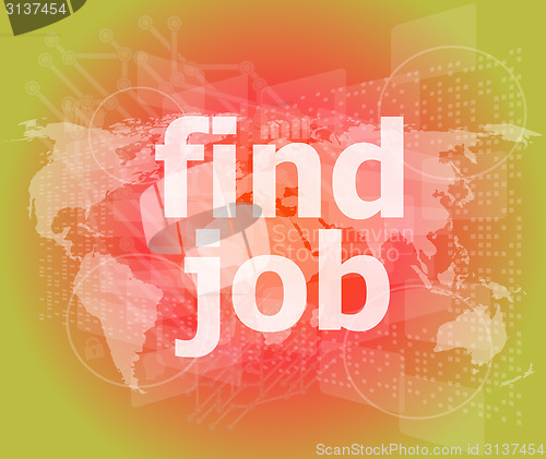 Image of find jobs on digital touch screen, social concept
