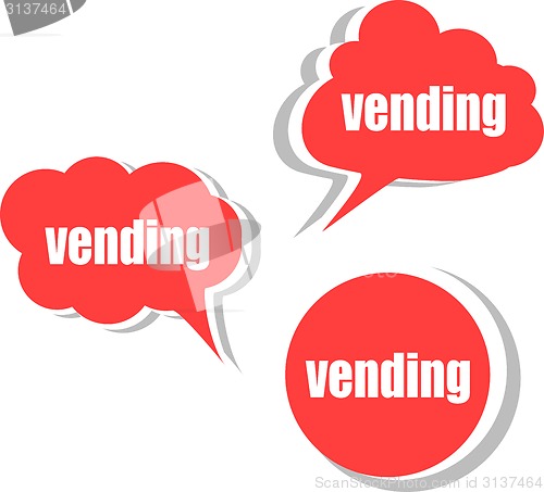 Image of vending word on modern banner design template. set of stickers, labels, tags, clouds