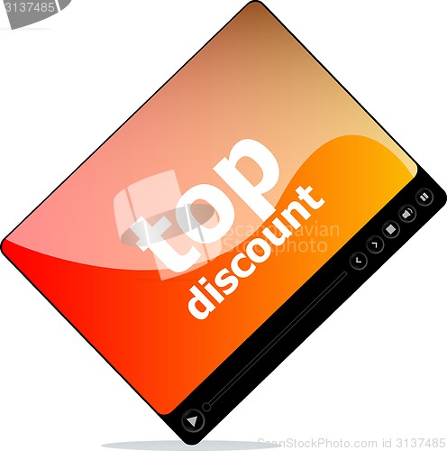Image of Social media concept: media player interface with top discount word