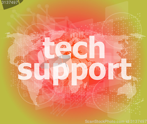 Image of tech support word on a touch screen interface