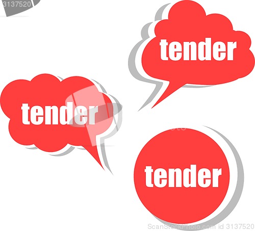 Image of tender word on modern banner design template. set of stickers, labels, tags, clouds