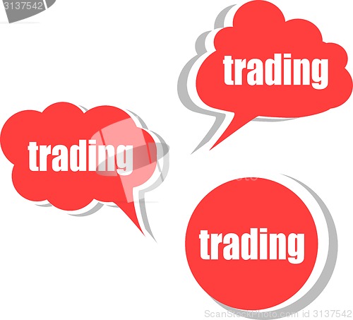 Image of trading word on modern banner design template. set of stickers, labels, tags, clouds