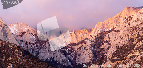 Image of Mt Whitney Covered Cumulus Cloud Sierra Nevada Range California