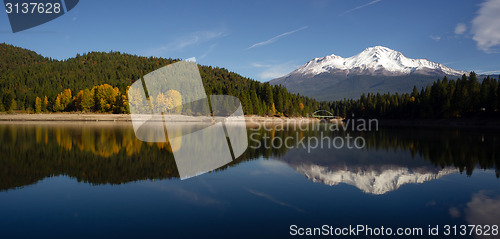 Image of Mt Shasta Reflection Mountain Lake Modest Bridge California Recr
