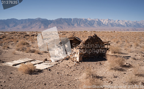 Image of Stone Building Ruins Desert Floor Owen's Valley California