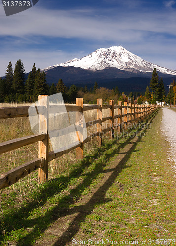 Image of Ranch Fence Row Countryside Rural California Mt Shasta