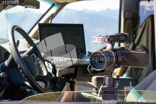 Image of Photographers Gear Van Cockpit Professional Jounalist Video Came