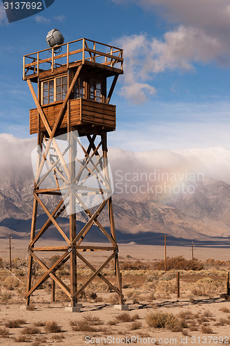 Image of Guard Tower Searchlight Manzanar National Historic Site Californ