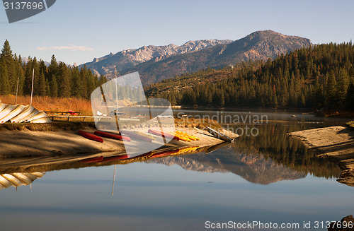 Image of Boats Kayaks Ducks Wildlife Fisherman Hume Lake Kings Canyon