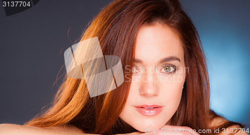 Image of Vibrant Intimate Portrait Head Shot Attractive Female Redhead Br