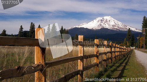 Image of Ranch Fence Row Countryside Rural California Mt Shasta 