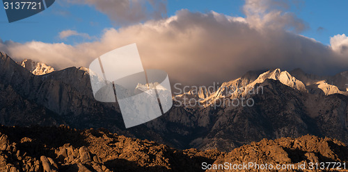 Image of Mt Whitney Covered Cumulus Cloud Sierra Nevada Range California