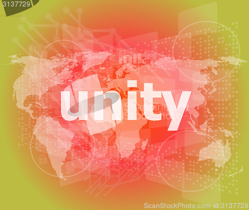 Image of unity text on digital touch screen - business concept