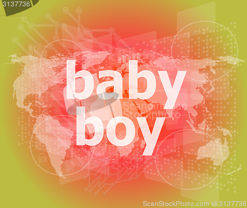 Image of baby boy word on a virtual digital background
