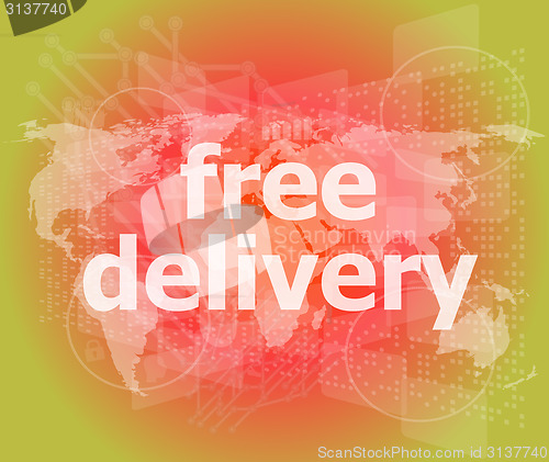 Image of free delivery word on a virtual digital background