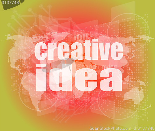 Image of creative idea words on digital screen. business concept