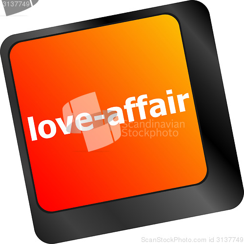 Image of love-affair on key or keyboard showing internet dating concept